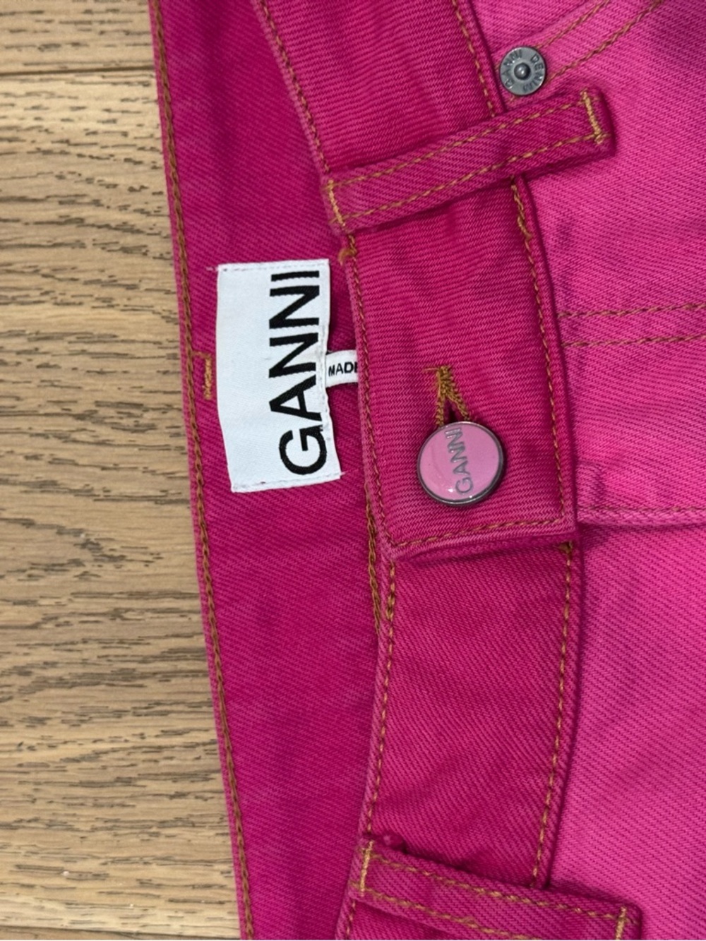 Ganni Bright Pink Denim Shorts